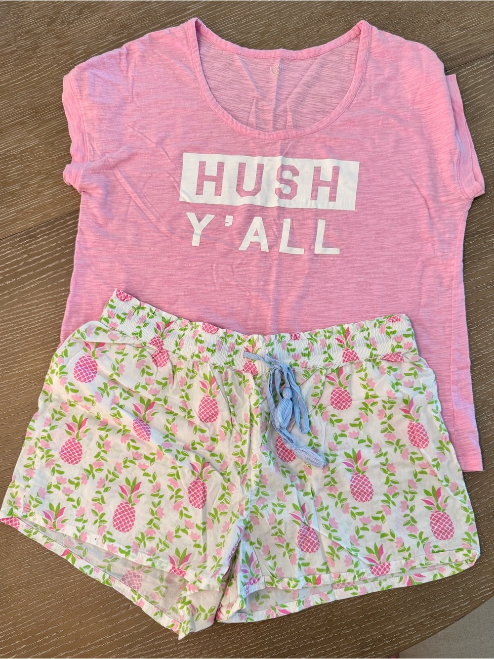 Crown & Ivy 'HUSH Y'ALL' Women’s Pajama Set with Pineapple Print Shorts